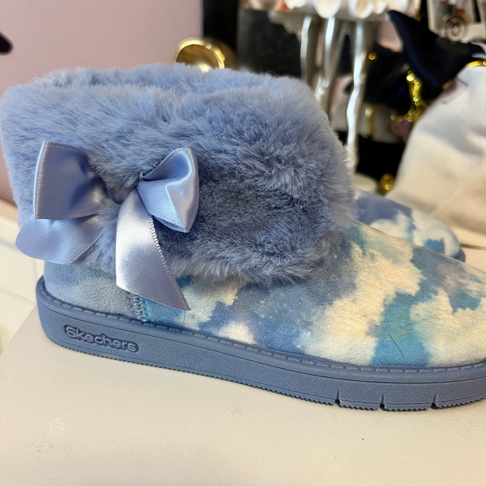 Skechers Light Blue Faux Fur Slippers